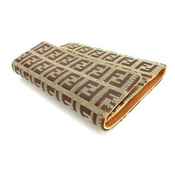 Fendi Wallet Purse Trifold Zucchino Green Brown Woman Authentic Used Y3197 - Picture 4 of 6